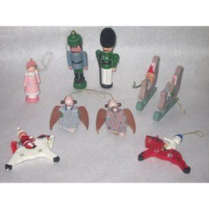 Vintage Wood Wooden Christmas Ornaments Angels Sleighs Jockeys Republic of China
